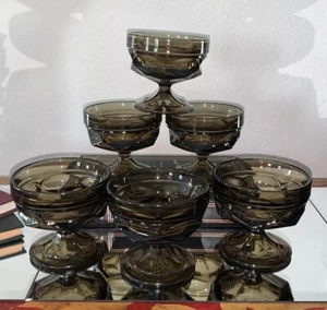 (6) Anchor Hocking Fairfield Smoky Brown Sherbet Cups -Fruit Bowls -MCM - Picture 1 of 5