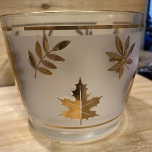 Cuenco de hielo vintage de vidrio esmerilado Libbey hoja de oro 6” de ancho X 5” de alto MCM retro - Imagen 1 de 6