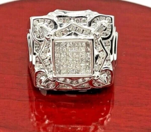 Großer quadratischer Herren-Nugget-Ring Princess & runder Diamant, 14 Karat Weißgold, Größe 13 - Bild 1 von 11