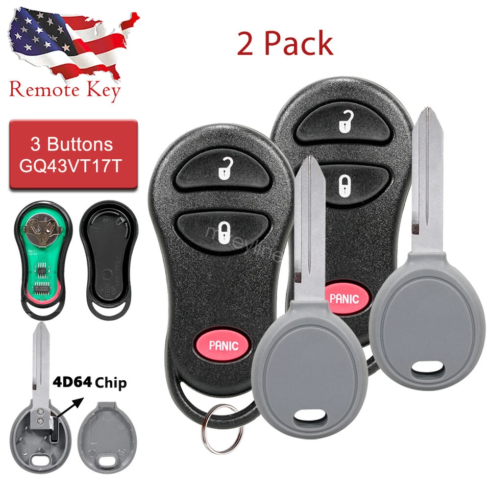 2 para Dodge Ram 1500 2500 3500 2002 2003 2004 2005 mando a distancia GQ43VT17T + llave Foto 1 de 4