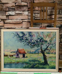 J. Maximilian älteres Pastell Gemälde le printemps Frühling Landschaft Baumblüte - Picture 1 of 5