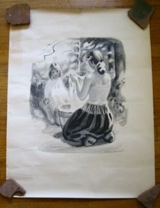 VINTAGE SIKKER HANSEN LITHOGRAPH~DANISH ARTIST~"WOMAN & CHILD"~27"X21" - Imagen 1 de 7