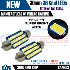 2 x SLIM CANBUS C5W 39MM 38MM ERROR FREE SMD LEDS number plate interior white - Picture 1 of 3