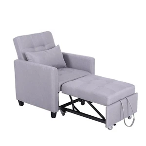 Sofa Bed 3-in-1 Lounger Recliner Chairs Convertible Pull Out Sleeper Chair Gray - Picture 1 of 8