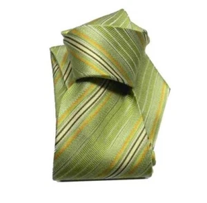 Corbata Verde Fuerte Tipo Cal Ácido Rayas Amarillo Claro Beige Bco Seda Italy - Imagen 1 de 3