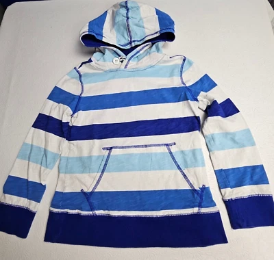 Lands End Unisex Youth Pullover Hoodie Size 8 Kangaroo Pocket Blue Striped - Image 1 of 3