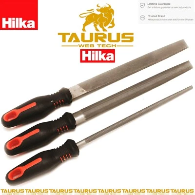 3 Pc HILKA 8" Engineers File Set 200mm Flat Half Round Workshop Soft Grip DIY UK - Image 1 of 2