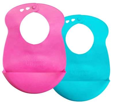 Tommee Tippee Easi-Roll Up 2 Adjustable Bibs BPA Free BLUE PINK 7 months+ - Image 1 of 4