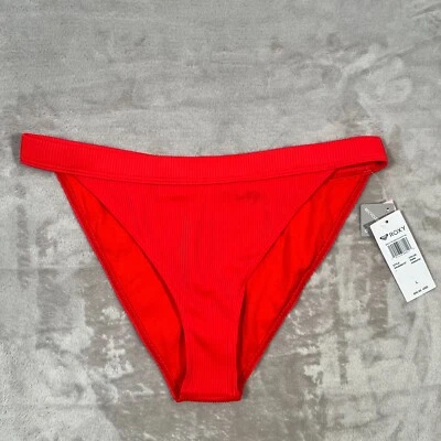 ROXY Bikini Bottom Womens Large Red Ribbed Moderate Coverage Beach Surf NEW - Image 1 of 4