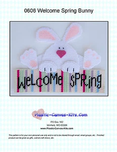 Welcome Spring Bunny Wall Hanging-Plastic Canvas Pattern or Kit - Picture 1 of 1