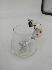 Vintage Cat & Scared Mouse Ceramic Ornament With Brandy Glass *Damaged BRO - Picture 1 of 6
