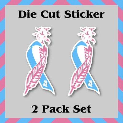 2 Pack-Infant Loss Ribbon Stickers, Blue & Pink, Waterproof Die-Cut Vinyl Decals - Image 1 of 3