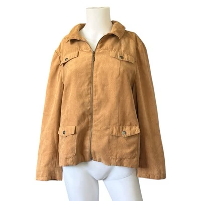 Studio Works Tank Zip Up Chore Jacket Lightweight Faux Suede Womens Size 16P - Image 1 of 4