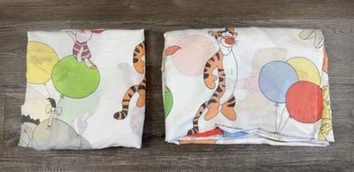 Vintage Winnie The Pooh Eeyore Tigger Balloons Twin Fitted and Flat Sheet Set - Image 1 of 4