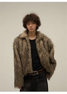 Men's Luxury Faux Fur Coat Jacket Winter Furry Warm Coats Overwear Outwear - Picture 1 of 13
