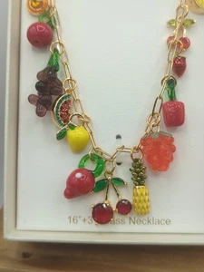 Persimmon Fruit Glass Charm Necklace Tiktok Viral Fruit Salad Vtg Style - Picture 1 of 6
