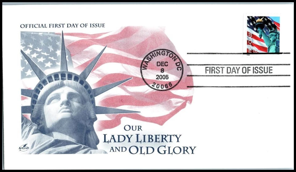 Bandera y Estatua Libertad 2005 Sc 3973 folleto sin denominación 39c FDC con ArtCraft Foto 1 de 1