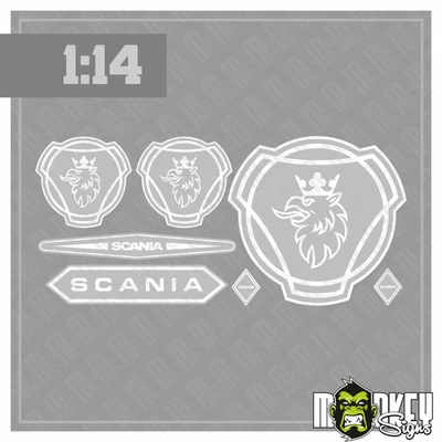 7er Scania Aufkleber Set passend für 1:14 Tamiya RC LKW Truck Sticker grau weiss - Bild 1 von 2