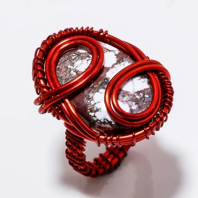 Bague en cuivre pierre précieuse cheval sauvage en fil artisanal, beaux bijou... - Photo 1/4