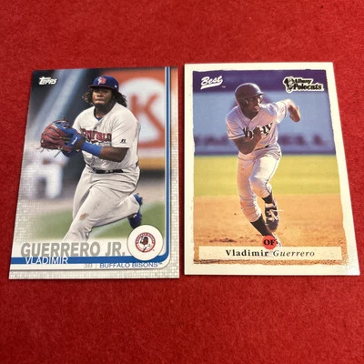 2019 Vladimir Guerrero Jr Pro Debut #1 & 1995 Vladimir Guerrero Sr. Best #80 RCs - Image 1 of 4