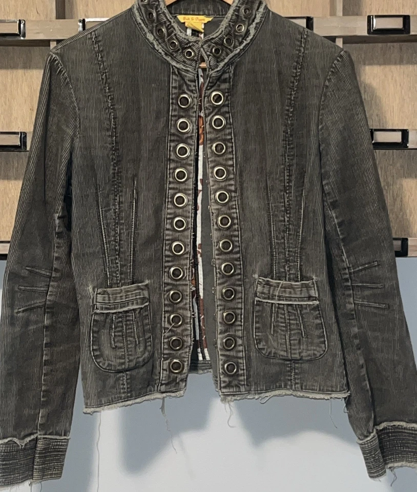Chaqueta Steampunk Militar Para Mujer L Gris Pana Detalle Ojal Boho Gancho Cierre Foto 1 de 4