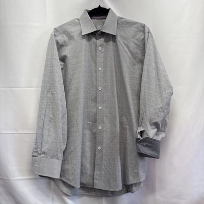 Bugatchi UOMO Shirt Mens Large Gray/White/Black  Diamond Pattern Flip Cuffs - Image 1 of 4