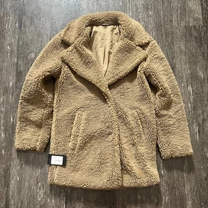 Abrigo de peluche Joe's Jeans camel forrado sherpa difuso talla XS NUEVO CON ETIQUETAS - Imagen 1 de 6