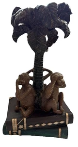 Vintage 3 Weise Affen Kein Böses Sehen Hören Sprechen Bücher Palme Kerzenhalter - Bild 1 von 9