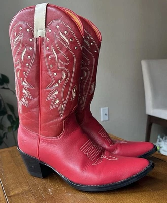 Botas vaqueras de colección Frye Daisy Duke con tachuelas para mujer 7 M rojas punta corta Foto 1 de 4