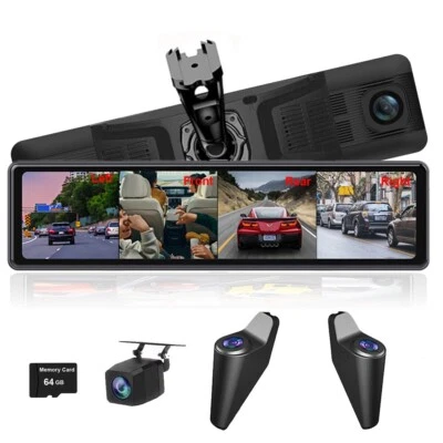 4 Channels 4K WIFI Dash Cam 12 Inch IPS Special Rearview Mirror ADAS BDS Car DVR - Image 1 of 4