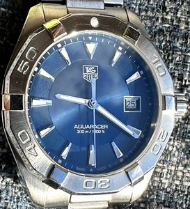 Tag Heuer WAY1112 300M Stainless Steel Quartz 41MM Blue Dial Date Mens Watch - Picture 1 of 15