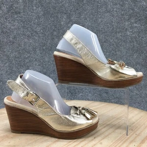 Sperry Sandals Womens 6.5M Tassel Peep Toe Casual Wedge Slingback 9596917 Gold - Picture 1 of 19