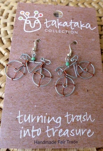 Pendientes de cuentas de bicicleta recicladas Joyería africana Kenia Comercio Justo Verde - Imagen 1 de 1