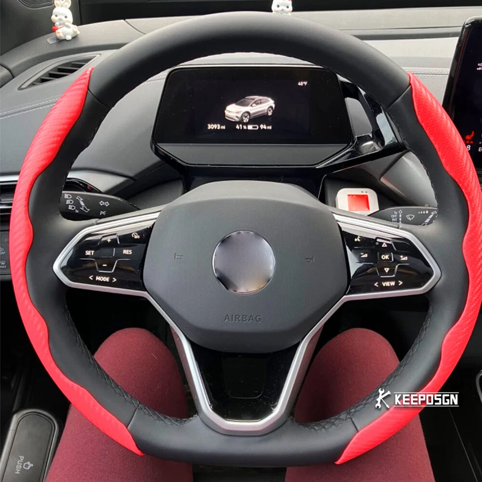 For VW Golf Jetta Passat Steering Wheel Cover Protector Non-Slip Carbon Fiber - Image 1 of 4