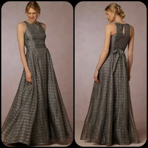 BHLDN Jeanne Maxi Dress Gown by Aidan Mattox Sliver Smoke Size 8 $465 EXQUISITE - Picture 1 of 11