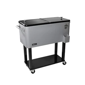 80 Quart Rolling Ice Chest, Portable Patio Party Bar Drink Cooler Cart, with She - Picture 1 of 12