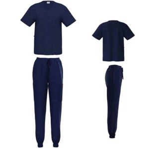 Unisex STRETCH Jogger Scrub Set Solid V-Neck Top Men Women Medical Nurse Uniform - Picture 1 of 2