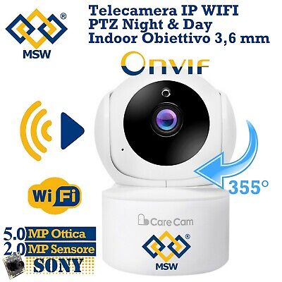 Telecamera IP PTZ WiFi Da Interno 5MPX Con Sensore1080P Onvif Day Night CareCam • 10.40€