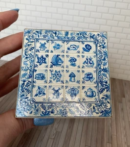 OOAK Dollhouse DUTCH DELFT Themed Table Artisan Hand-Painted 1:12 Miniature - Picture 1 of 9