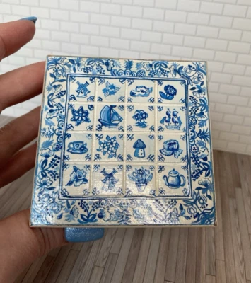 OOAK Dollhouse DUTCH DELFT Themed Table Artisan Hand-Painted 1:12 Miniature - Image 1 of 4