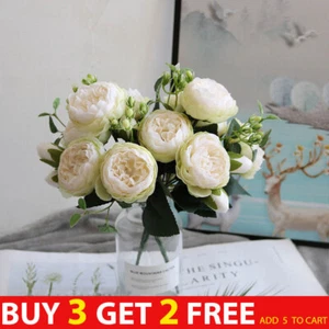 9 Heads Artificial Flowers Silk Peony Bouquet Fake Rose Wedding Home Party Decor - Picture 1 of 21