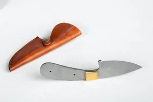 Drop Point Stainless Steel Knife Blank DIY 7.25" OA + Brass Bolsters + Sheath - Picture 1 of 10