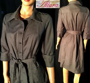 Vtg 90s ALLURA Gray Collared Button Down Shirt Dress/Sash Tie Belt~3/4 Sleeve~8 - Picture 1 of 9