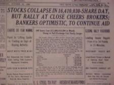 VINTAGE NEWSPAPER HEADLINE~ NEW YORK CITY NY STOCK MARKET WALL STREET CRASH 1929