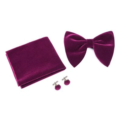 Juego de pañuelos cuadrados de bolsillo con pajarita de terciopelo liso preatada para hombre Foto 1 de 3
