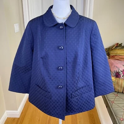 Talbots Jacket Cotton Blend Navy Button Front ¾ Sleeves Plus (14W) NWT - Image 1 of 4