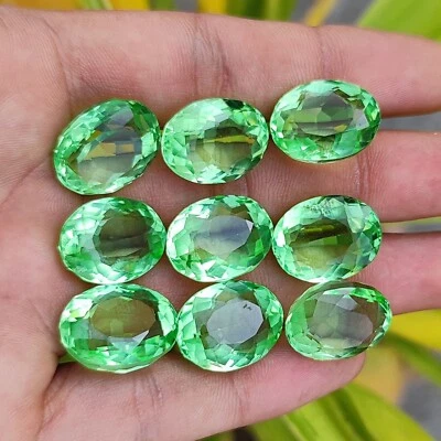 Natural 150 Ct Certified Brazilian Green Topaz Oval Shape Gemstone Lot 9Pcs - Image 1 of 4
