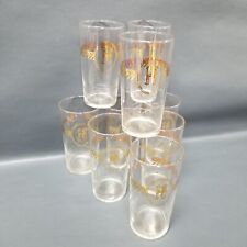 9 Vintage LIBBEY Drinking Barware Glasses Gold Laurel Trim Letter H 5 1/4"