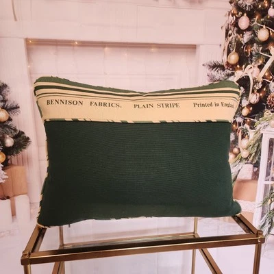 Bennison Linen Fabric PLAIN STRIPE Reversible Lumbar Pillow Cover With Insert - Image 1 of 4