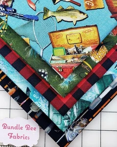 MICHAEL MILLER ~GONE FISHING Fat Quarter paquete de (5) acolchado nuevo 100 % algodón - Imagen 1 de 6